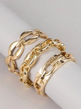 Gold Link Chain Bracelet Trio - Women Jewelry